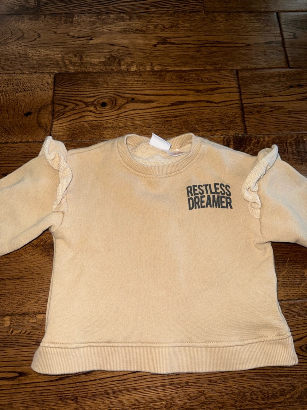 Zara Beige 'Restless Dreamer' Ruffle-Shoulder Sweatshirt